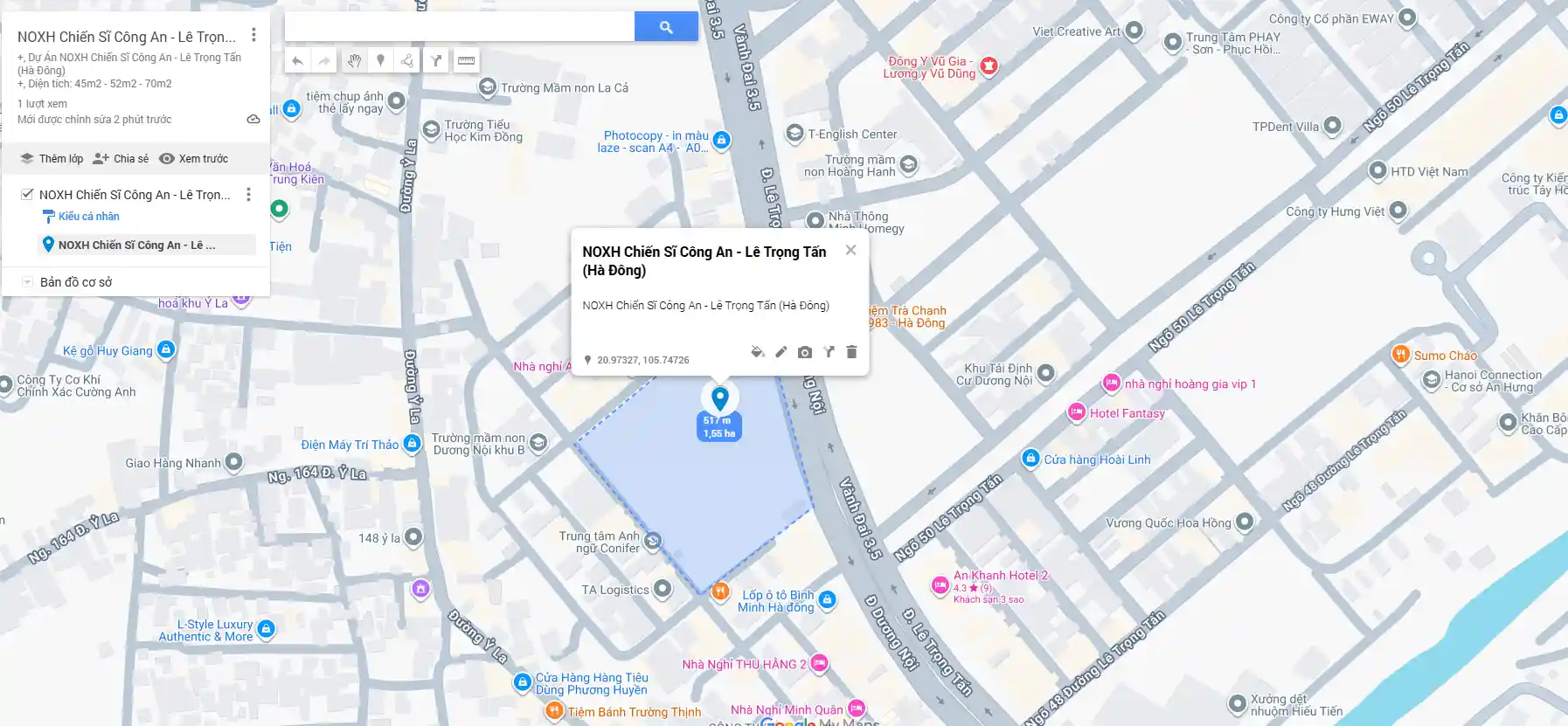Vị Trí NOXH Chiến Sĩ Công An - Lê Trọng Tấn(Hà Đông)